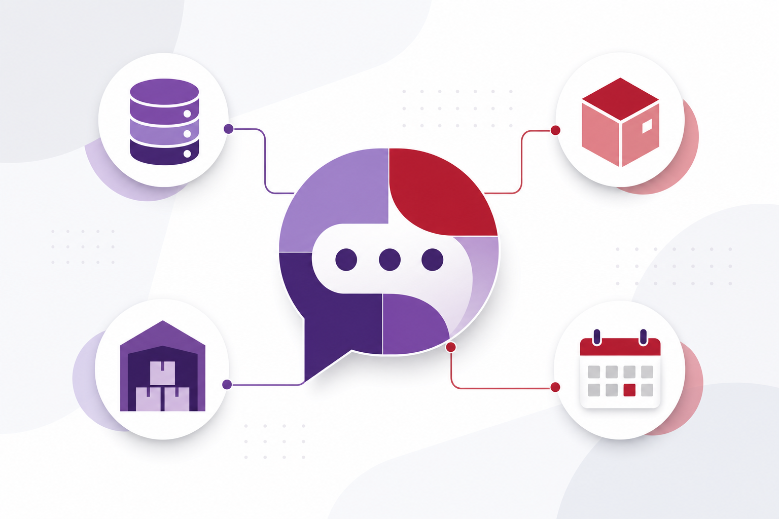 Illustration of an AI chatbot connected to business data answering customers