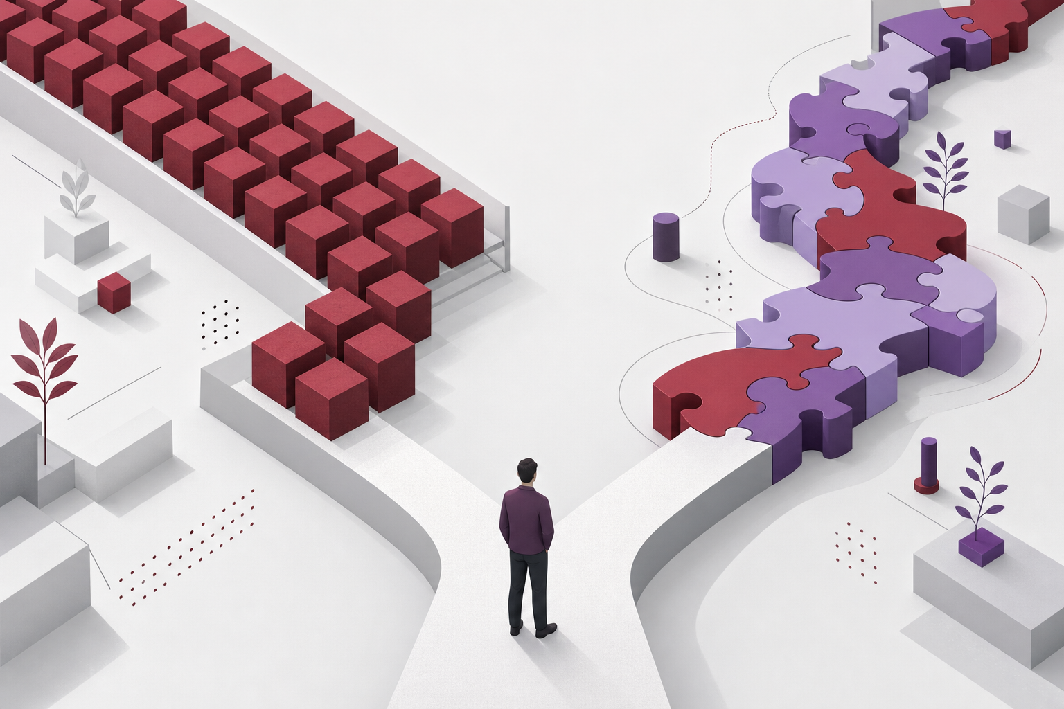 Illustration comparing off-the-shelf software and custom-built software