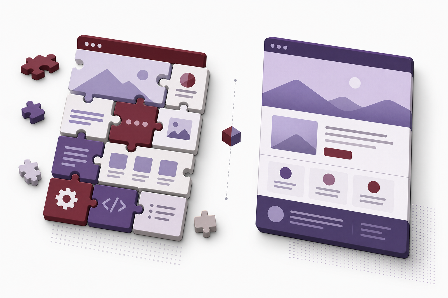 Illustration comparing Wordpress and a custom-built website