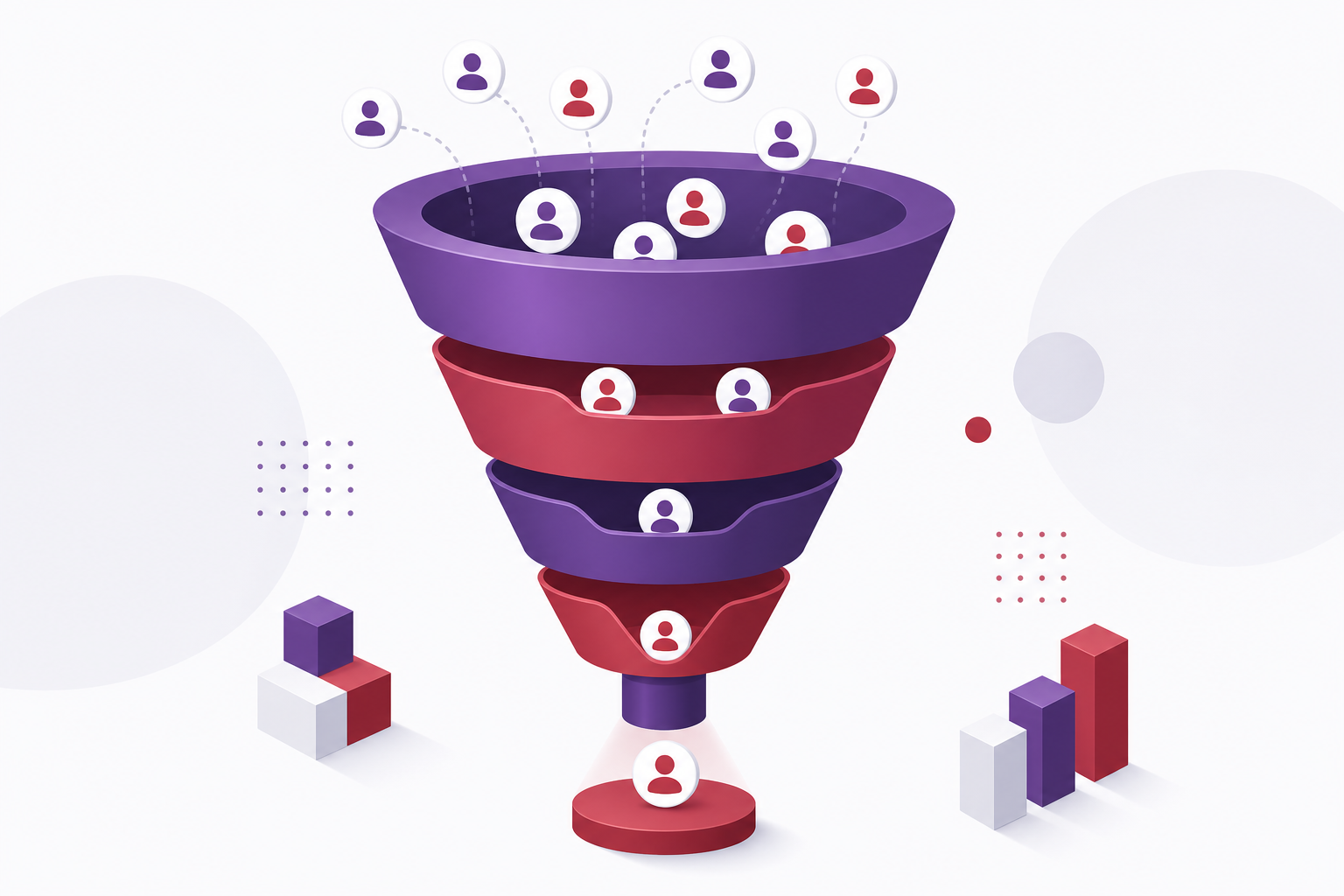 Illustration of a CRM sales pipeline tracking customers through stages