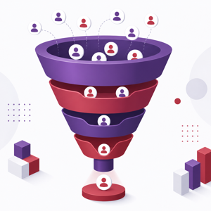 Illustration of a CRM sales pipeline tracking customers through stages